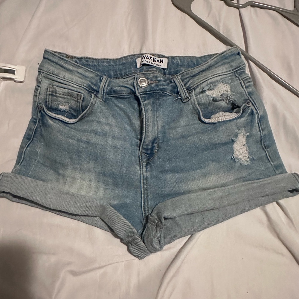 Wax Jean Women's Ripped Denim Shorts - Light Blue